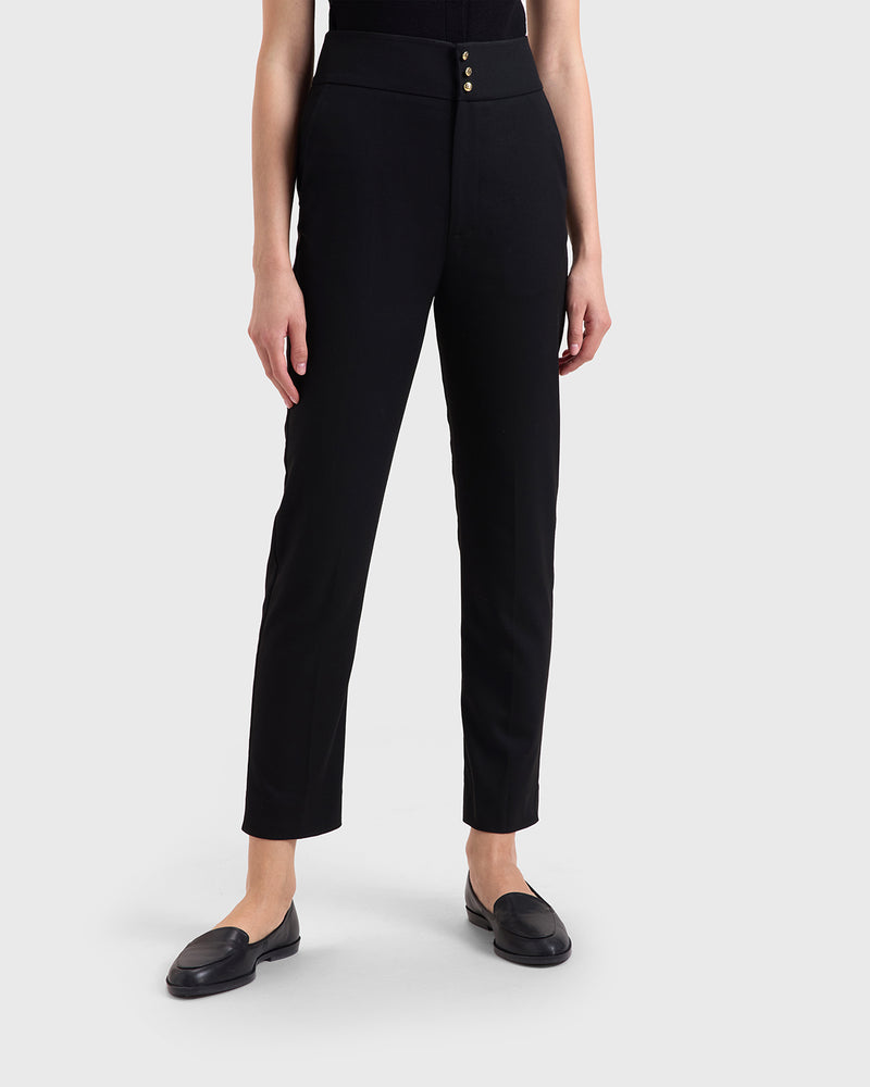 Nawá Black High Waist Tailored Trousers - front detail
