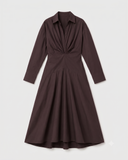 Nawá Brown Cotton Collared Gathered Midi Dress with high-low hem 