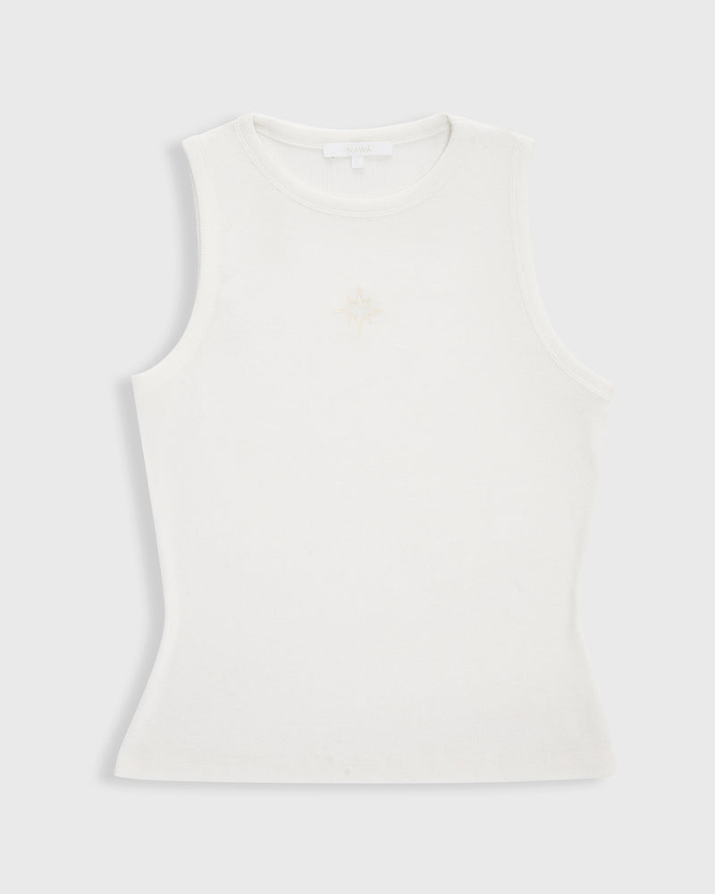 Nawá White Soft Modal Blend Ribbed Knit Tank - flat lay