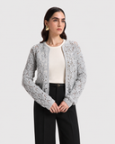 Nawá Handmade Cotton Crochet Cardigan with White tank top - front detail view