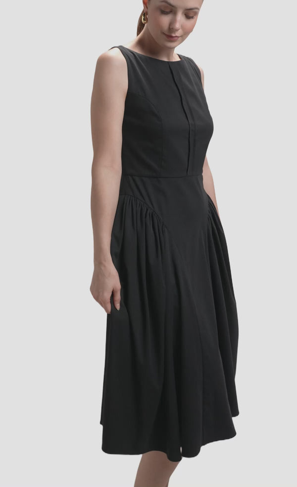 Nawá Black Cotton Sleeveless A-Line Midi Dress video