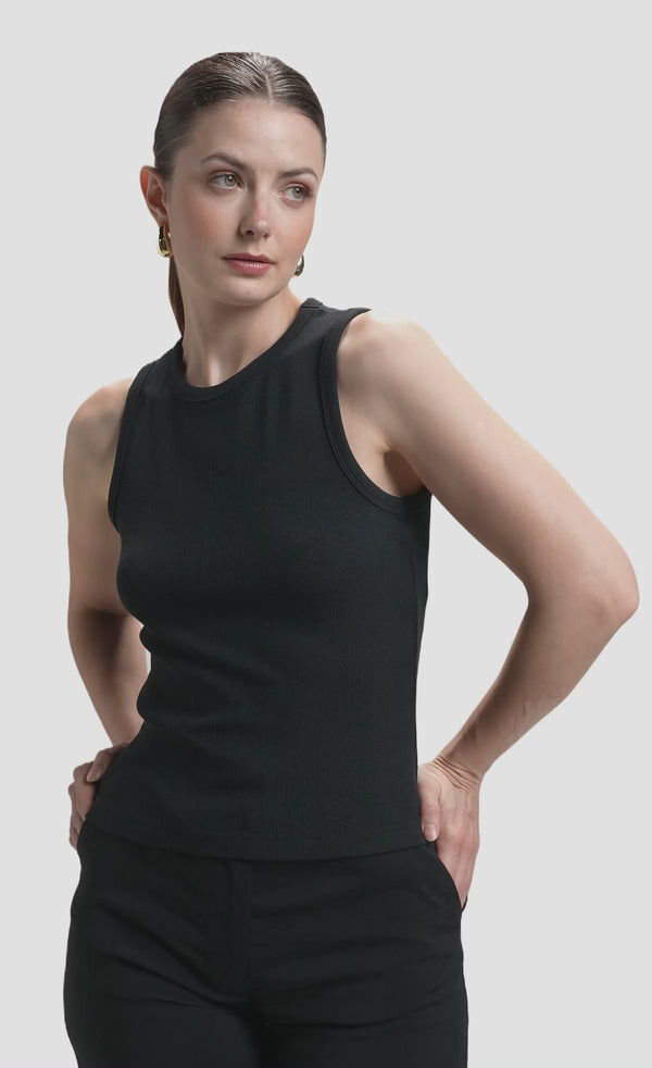 Nawá Black Soft Modal Blend Ribbed Knit Tank - video