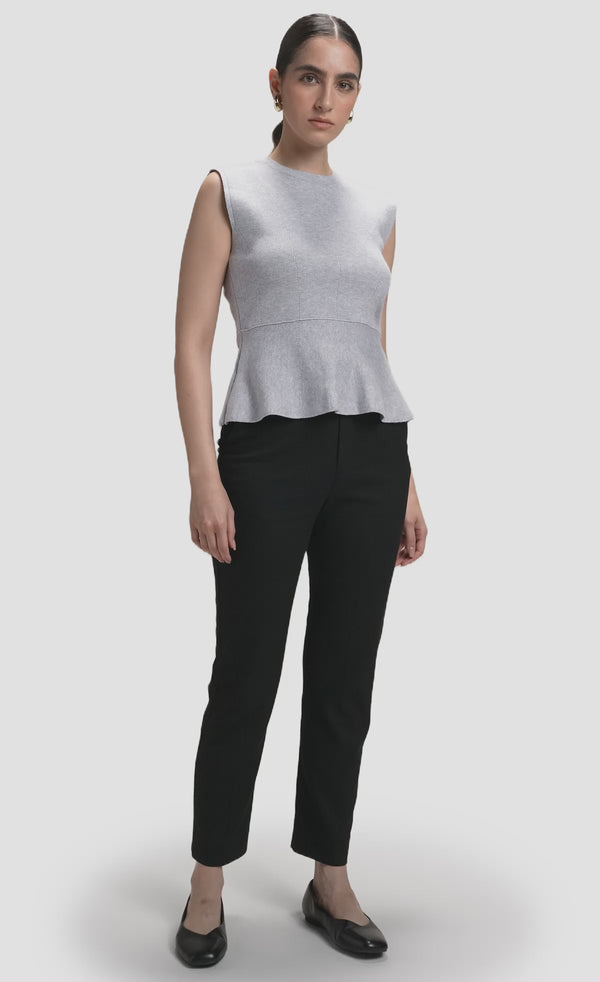Nawá Grey Sleeveless Knit Peplum Hem Top with Delicate Pointelle Detailing - video