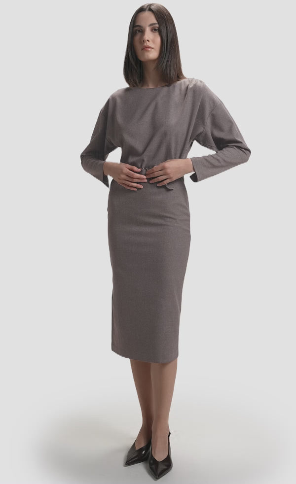 Nawá Brown Tailored Belted Midi Dress video