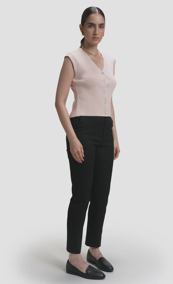 Nawá Beige Ribbed Knit Button Vest with Nawa's signature buttons - video