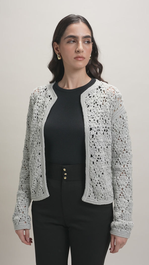 Nawá Handmade Cotton Crochet Cardigan with Black tank top - video